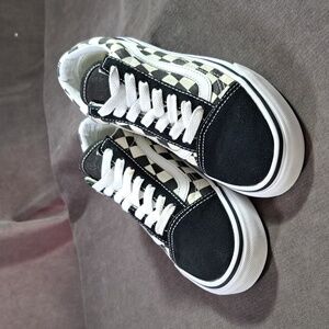 Vans Old Skool White Black Checkerboard Canvas Suede Lace Up Sneakers G US 5